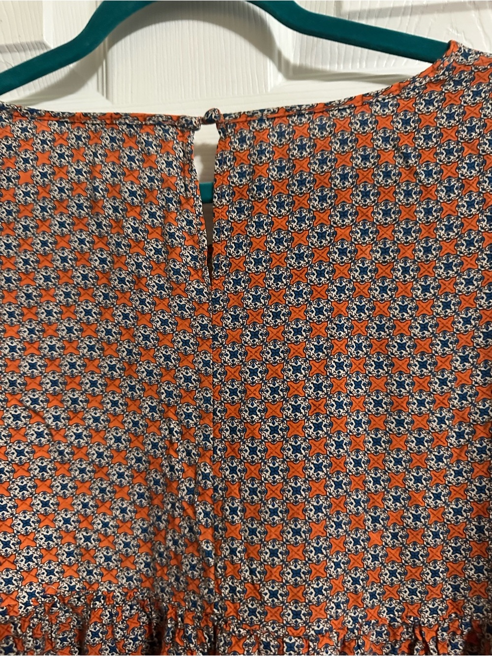Umgee Boho Peasant Mini A-line Dress Size Large Blue & Orange Geometric - Picture 8 of 8